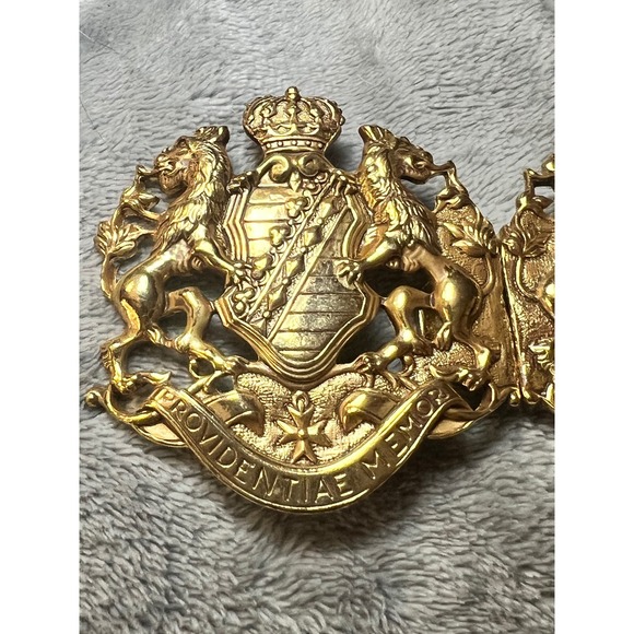 Vintage Douglas Paquette Gold Tone Heraldic Crest Lion Horse Belt Buckle main image 8